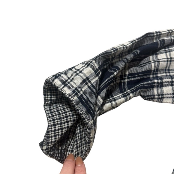 Madewell Navy Blue Flannel Plaid Boxy 3/4 Sleeve Blouse Top Women’s Size Large - Picture 9 of 14